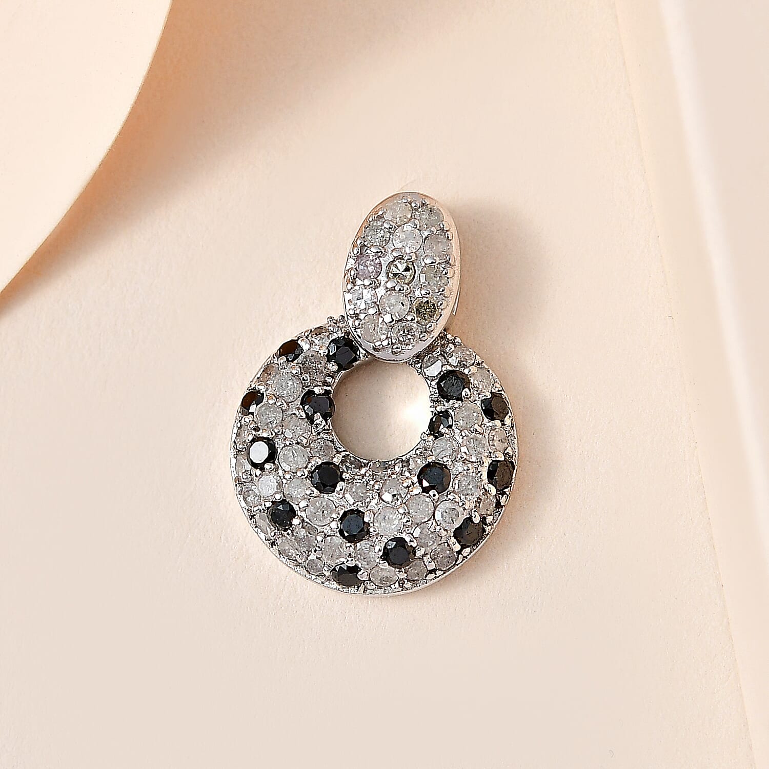 White Diamond and Black Diamond Cluster Pendant in Platinum Overlay Sterling Silver 7715532 3