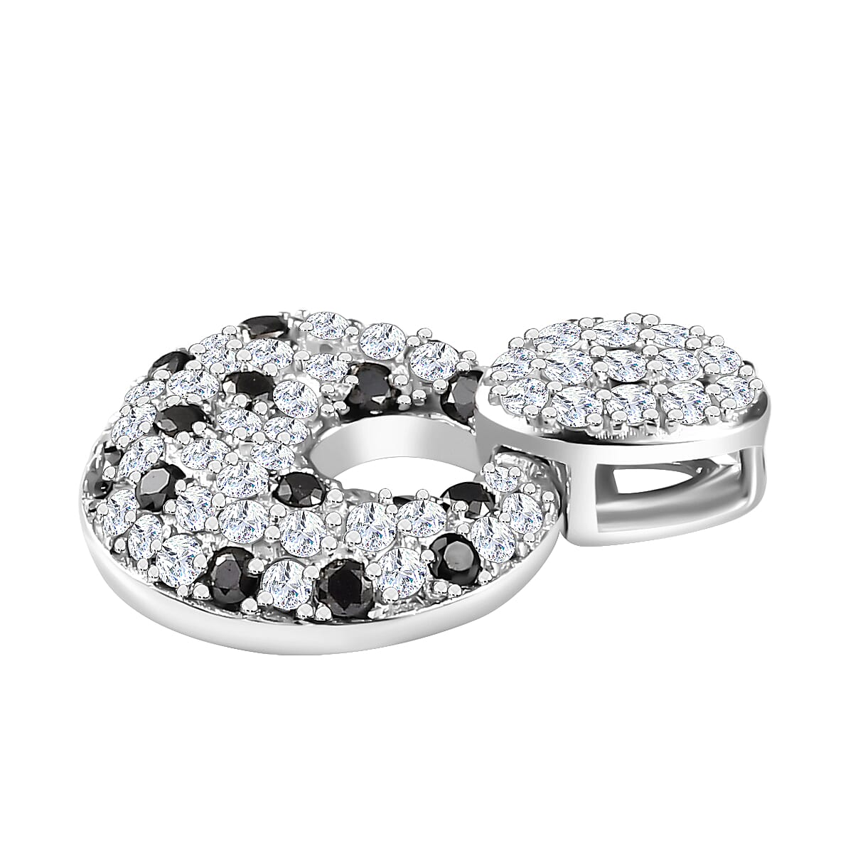 White Diamond and Black Diamond Cluster Pendant in Platinum Overlay Sterling Silver 7715532 4