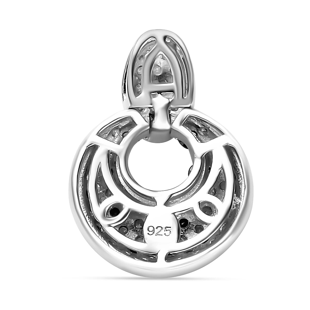 White Diamond and Black Diamond Cluster Pendant in Platinum Overlay Sterling Silver 7715532 5