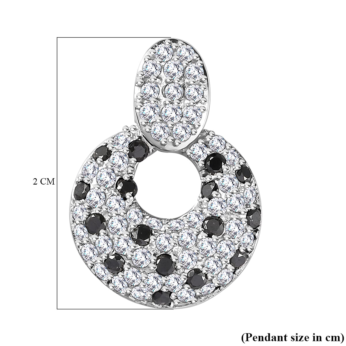 White Diamond and Black Diamond Cluster Pendant in Platinum Overlay Sterling Silver 7715532 6