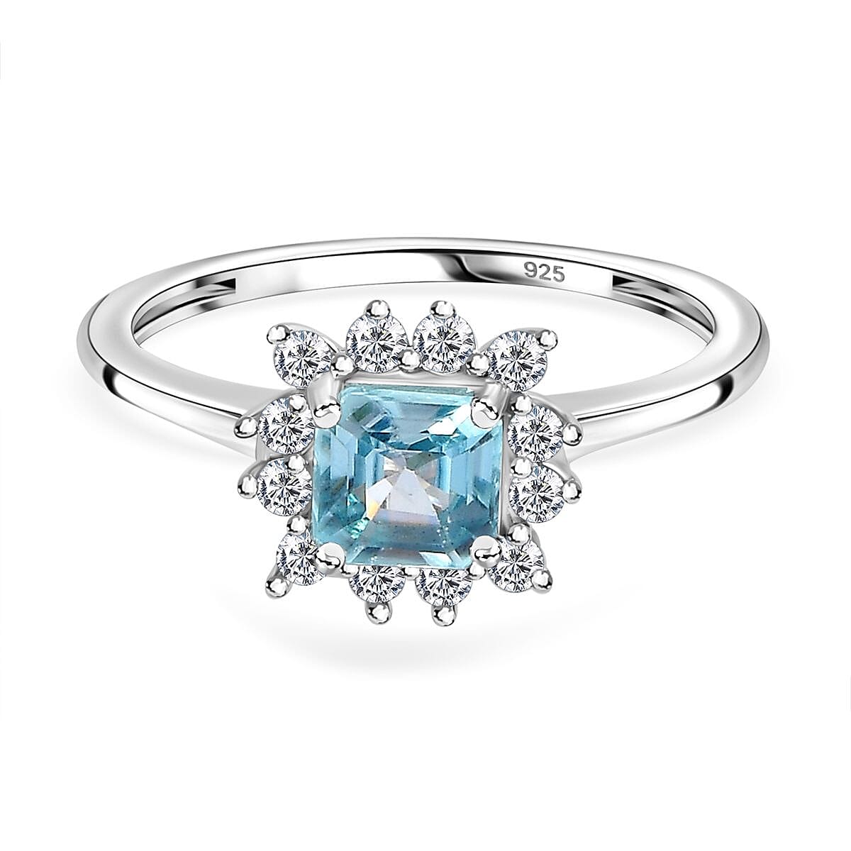 Blue &amp; White Zircon Ring in Platinum Overlay Sterling Silver 1.25 Ct. 7715615 0