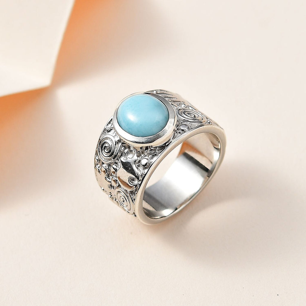 Royal Bali Collection - Larimar Solitaire Ring in Platinum Overlay Sterling Silver 3.00 Ct, Silver Wt 9.00 Gram