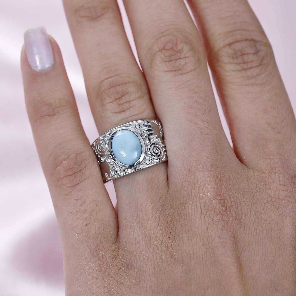 Royal Bali Collection - Larimar Solitaire Ring in Platinum Overlay Sterling Silver 3.00 Ct, Silver Wt 9.00 Gram 7715951 2