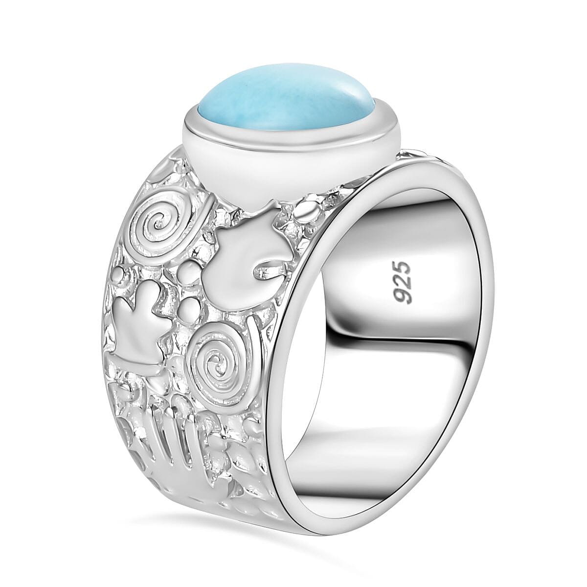 Royal Bali Collection - Larimar Solitaire Ring in Platinum Overlay Sterling Silver 3.00 Ct, Silver Wt 9.00 Gram 7715951 3