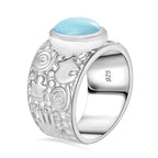 Royal Bali Collection - Larimar Solitaire Ring in Platinum Overlay Sterling Silver 3.00 Ct, Silver Wt 9.00 Gram
