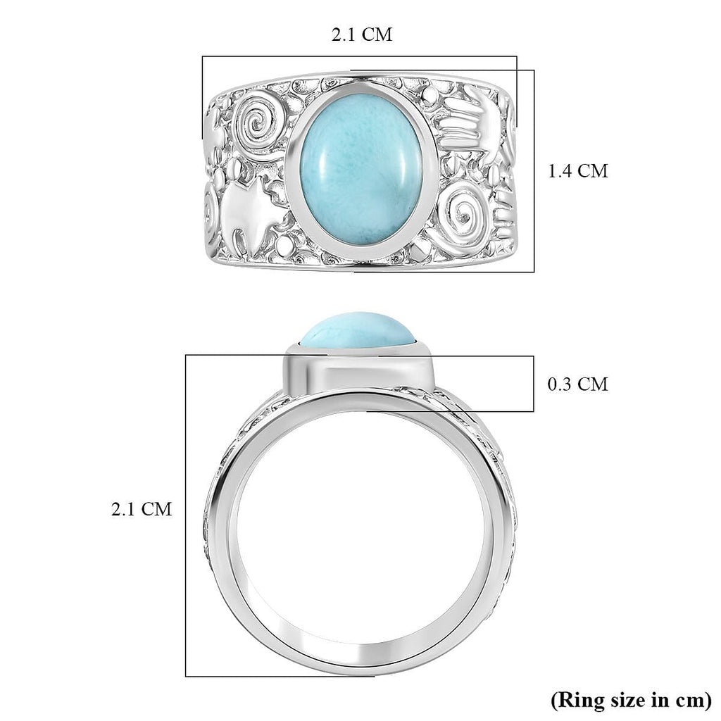 Royal Bali Collection - Larimar Solitaire Ring in Platinum Overlay Sterling Silver 3.00 Ct, Silver Wt 9.00 Gram