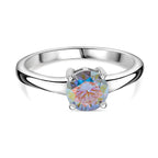 Dichroic Mist Moissanite Solitaire Ring in Rhodium Overlay Sterling Silver