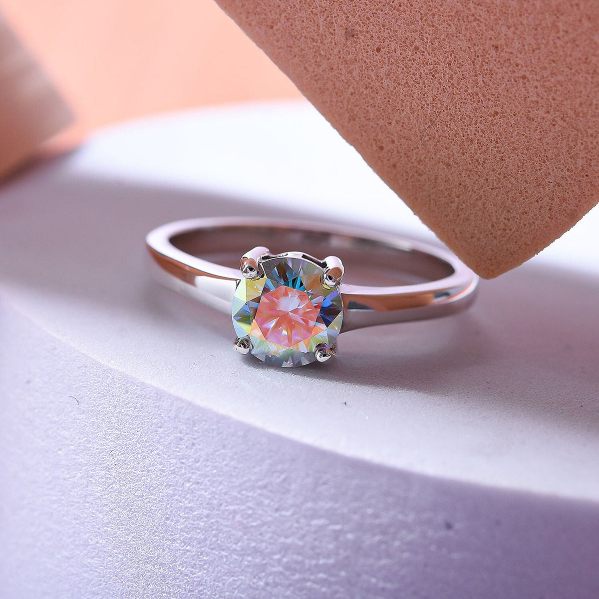 Dichroic Mist Moissanite Solitaire Ring in Rhodium Overlay Sterling Silver 7719206 2