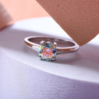 Dichroic Mist Moissanite Solitaire Ring in Rhodium Overlay Sterling Silver