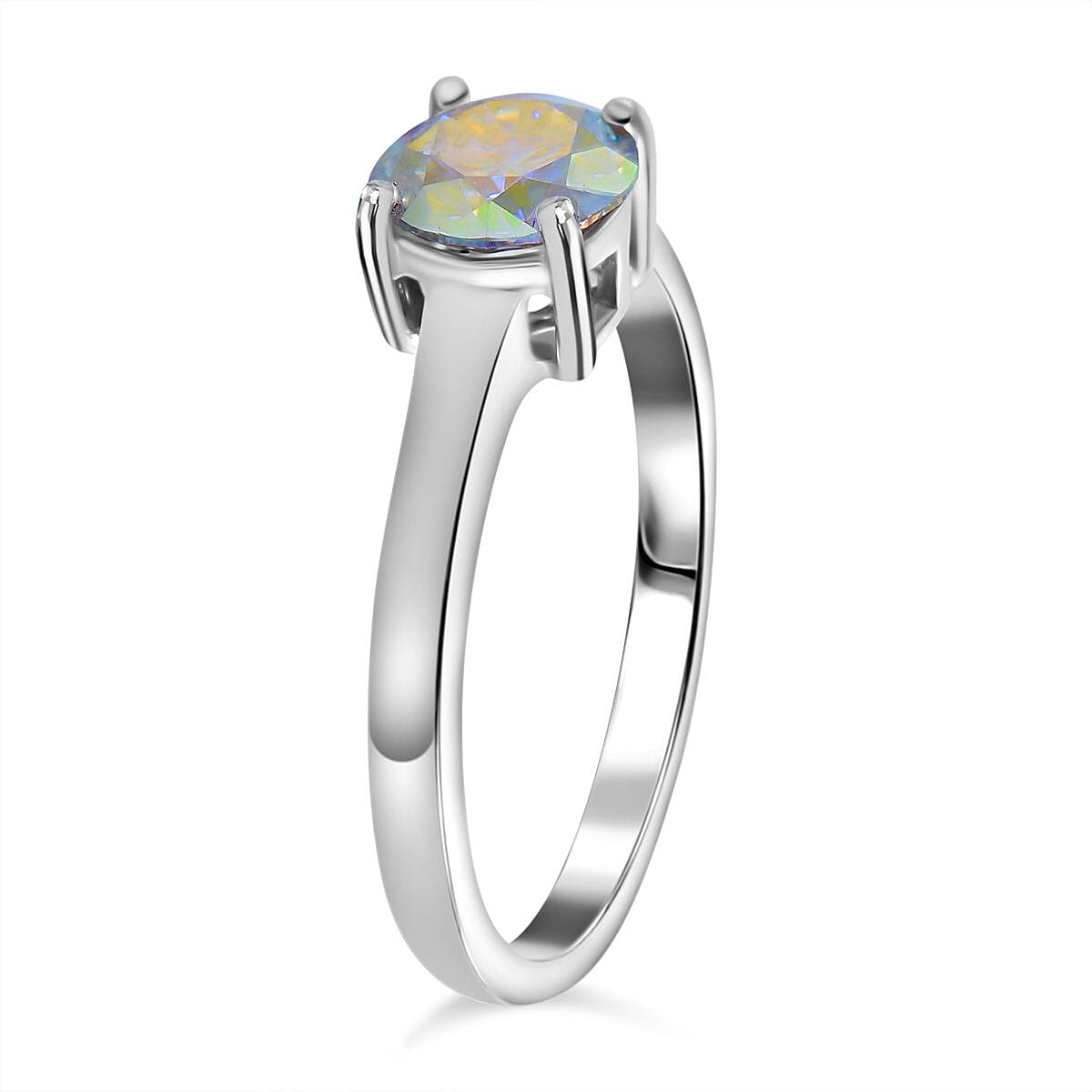Dichroic Mist Moissanite Solitaire Ring in Rhodium Overlay Sterling Silver 7719206 4
