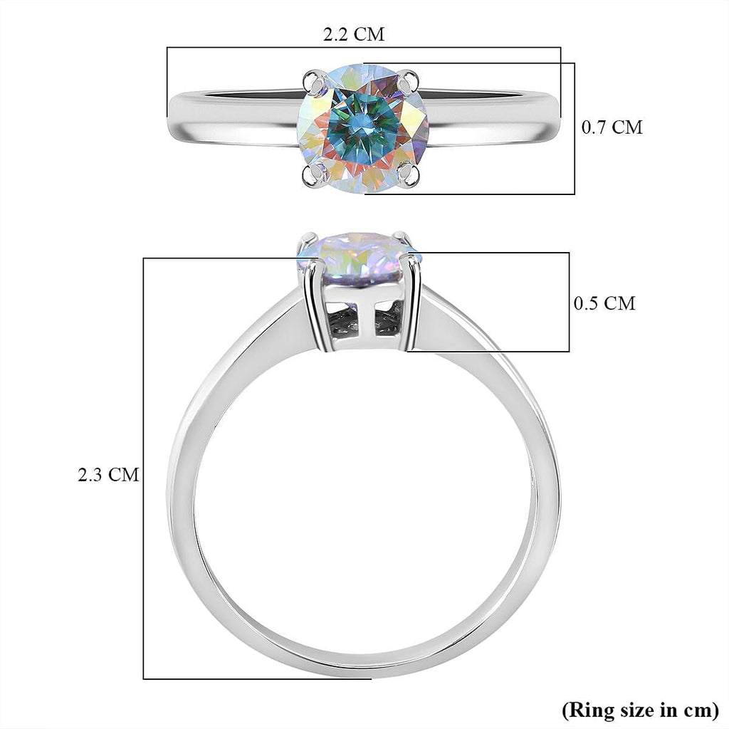 Dichroic Mist Moissanite Solitaire Ring in Rhodium Overlay Sterling Silver