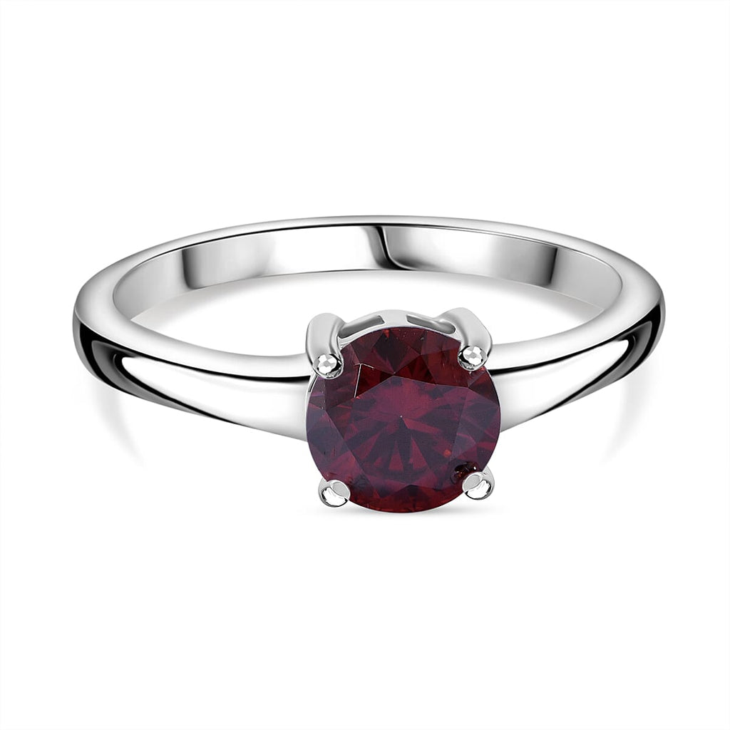 Luxury Red Moissanite Solitaire Ring in Rhodium Overlay Sterling Silver
