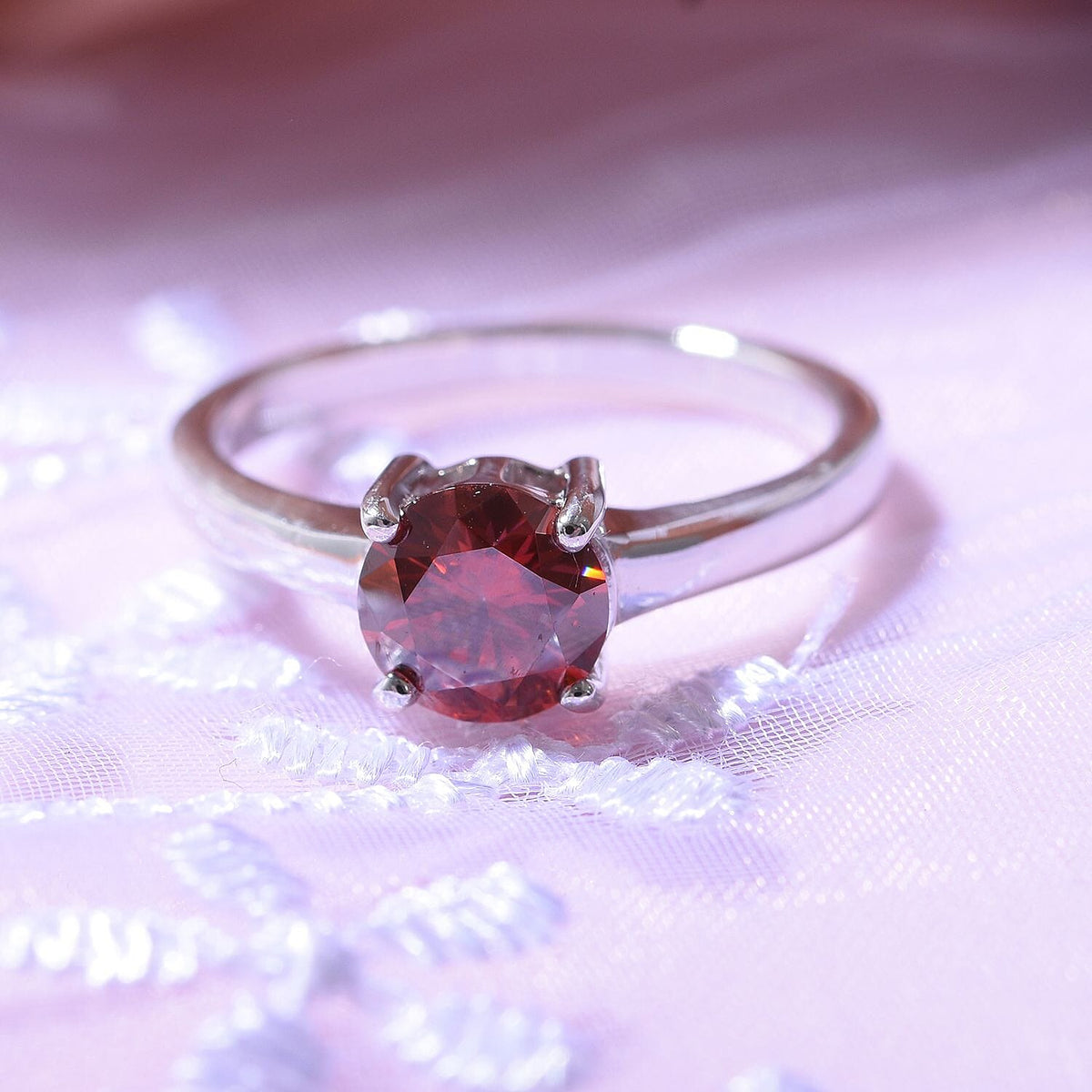 Luxury Red Moissanite Solitaire Ring in Rhodium Overlay Sterling Silver 7719237 2