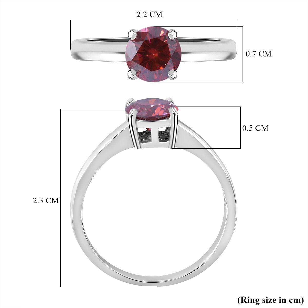 Luxury Red Moissanite Solitaire Ring in Rhodium Overlay Sterling Silver 7719237 6