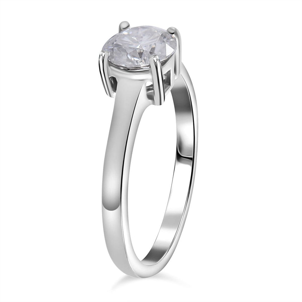 Moissanite Solitaire Ring in Rhodium Overlay Sterling Silver