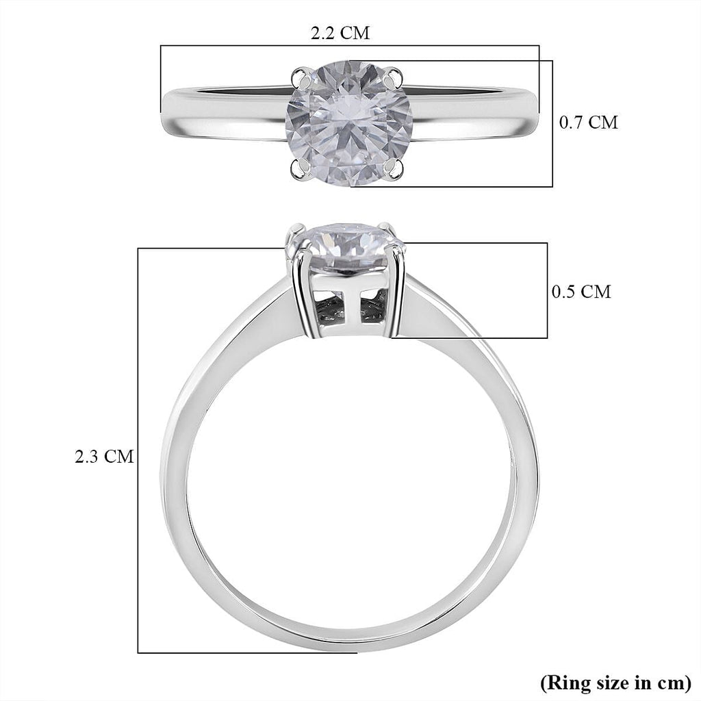 Moissanite Solitaire Ring in Rhodium Overlay Sterling Silver