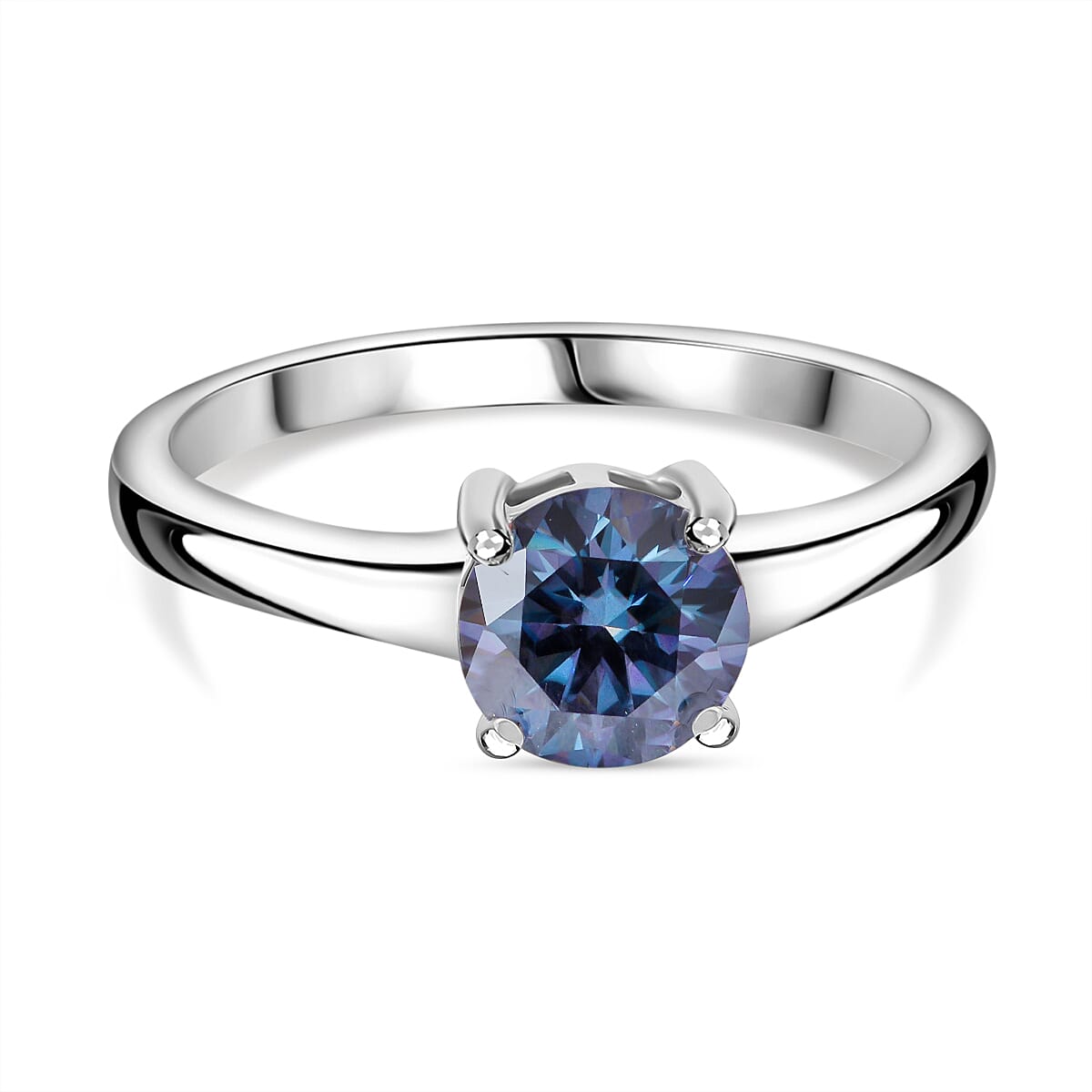 Celestial Blue Moissanite Solitaire Ring in Rhodium Overlay Sterling Silver 1 Ct. 7719312 0