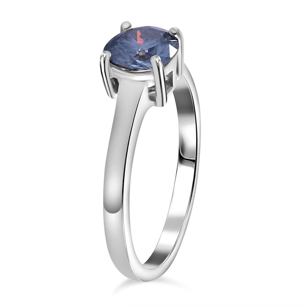 Celestial Blue Moissanite Solitaire Ring in Rhodium Overlay Sterling Silver 1 Ct.