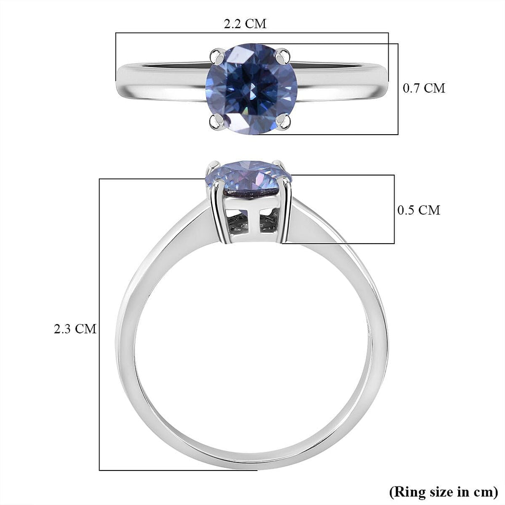Celestial Blue Moissanite Solitaire Ring in Rhodium Overlay Sterling Silver 1 Ct.