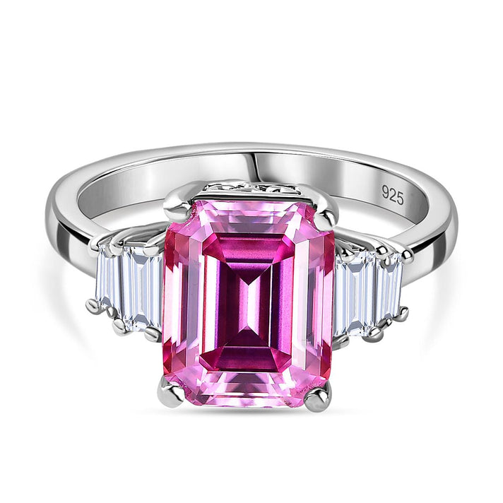 3.5 Ct. Pink Moissanite, White Moissanite Engagement Ring in Platinum Overlay Sterling Silver 7721630 1