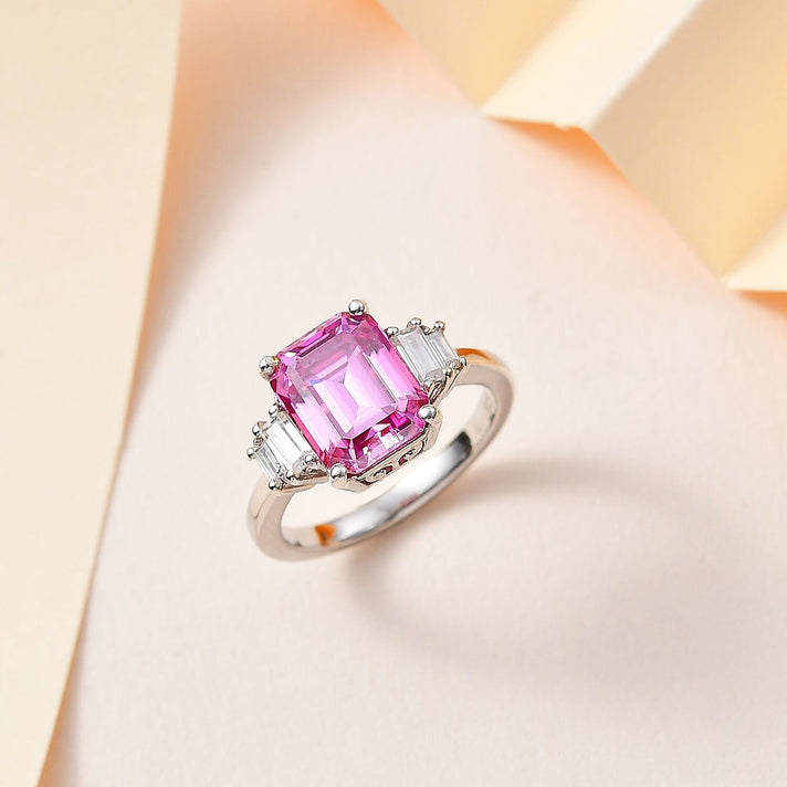 3.5 Ct. Pink Moissanite, White Moissanite Engagement Ring in Platinum Overlay Sterling Silver 7721630 2