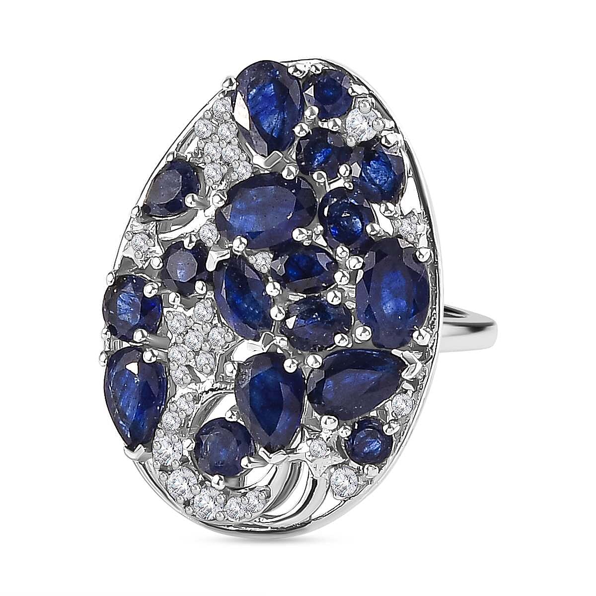 GP Celestial Collection - Blue Sapphire &amp; Natural Zircon Ring in Platinum Overlay Sterling Silver 7.00 Ct. 7722024 0