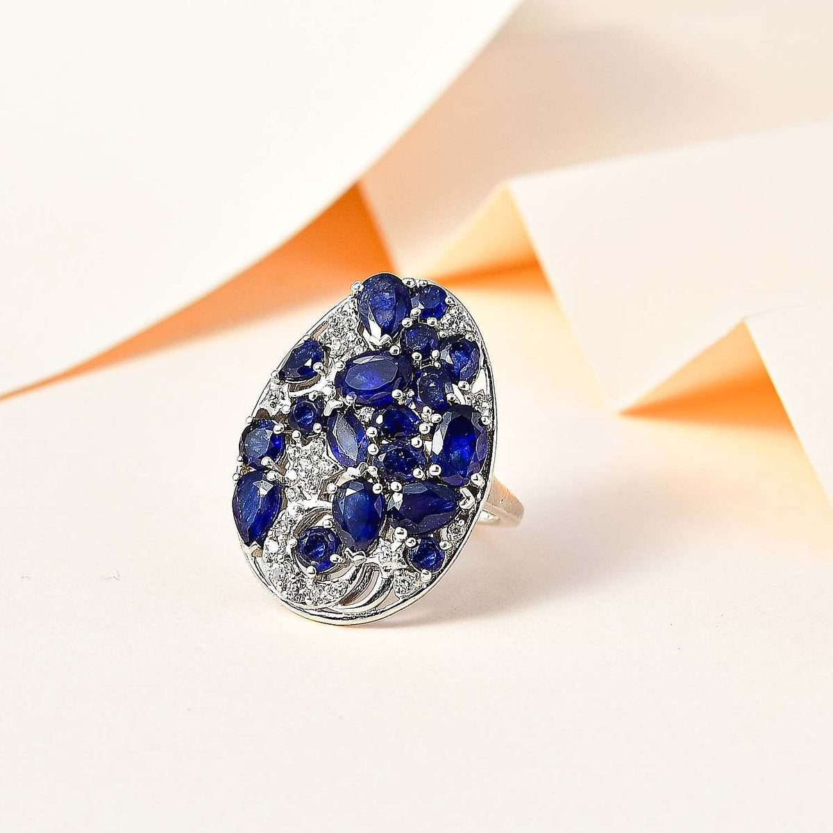 GP Celestial Collection - Blue Sapphire &amp; Natural Zircon Ring in Platinum Overlay Sterling Silver 7.00 Ct. 7722024 1