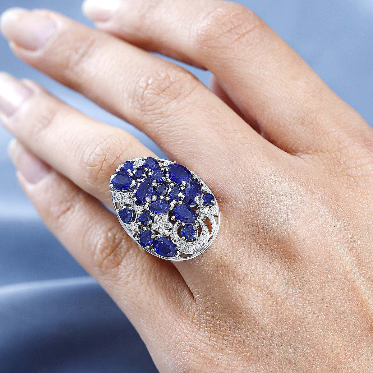 GP Celestial Collection - Blue Sapphire &amp; Natural Zircon Ring in Platinum Overlay Sterling Silver 7.00 Ct. 7722024 2