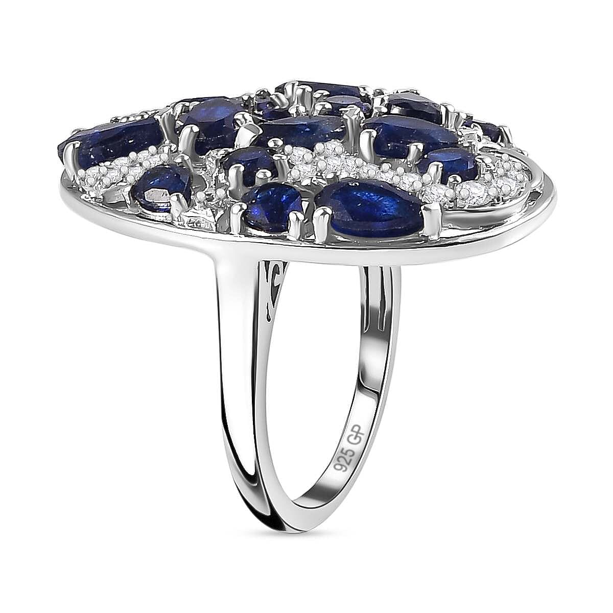 GP Celestial Collection - Blue Sapphire &amp; Natural Zircon Ring in Platinum Overlay Sterling Silver 7.00 Ct. 7722024 3