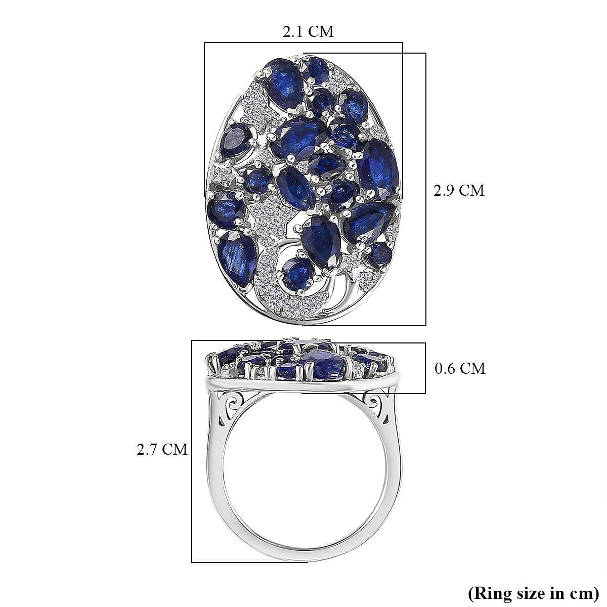 GP Celestial Collection - Blue Sapphire &amp; Natural Zircon Ring in Platinum Overlay Sterling Silver 7.00 Ct. 7722024 5