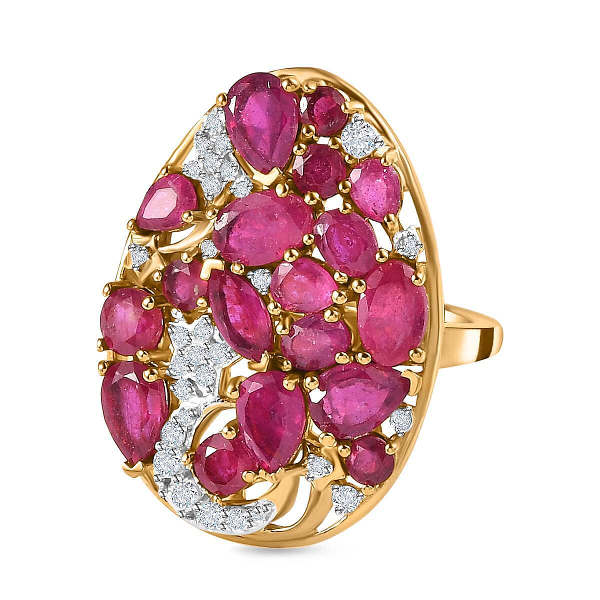 GP Celestial Collection - Ruby &amp; Natural Zircon Ring in 18K Yellow Gold Vermeil Plated Sterling Silver 6.80 Ct. 7722094 0