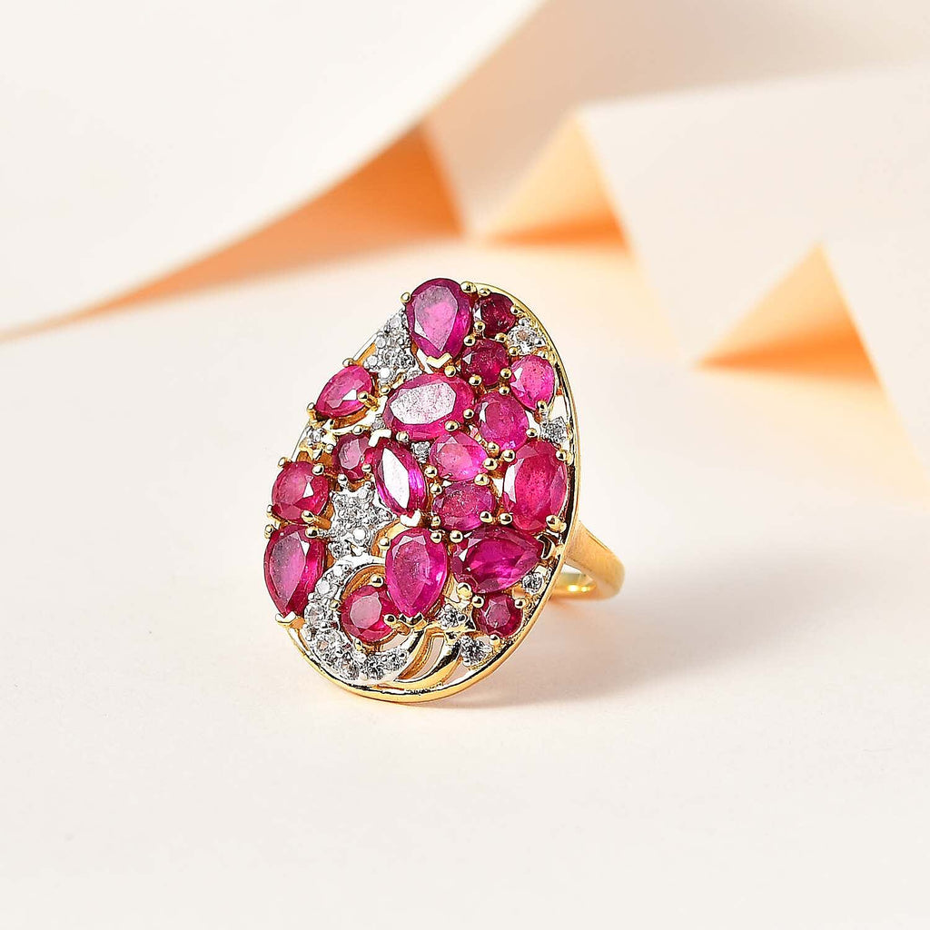 GP Celestial Collection - Ruby & Natural Zircon Ring in 18K Yellow Gold Vermeil Plated Sterling Silver 6.80 Ct.