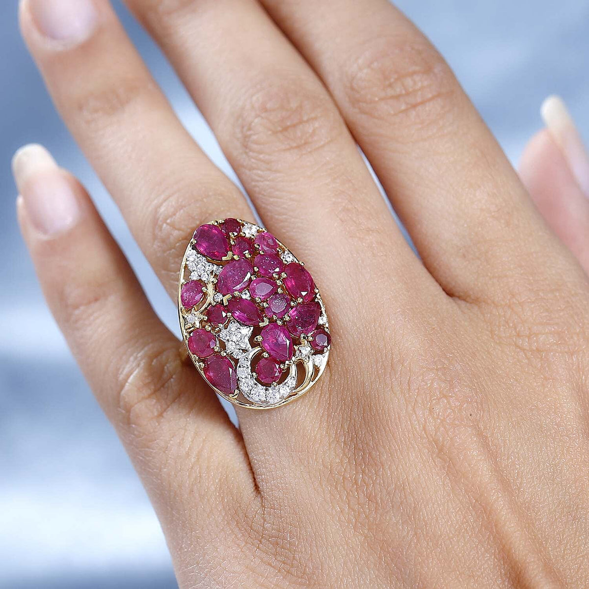 GP Celestial Collection - Ruby &amp; Natural Zircon Ring in 18K Yellow Gold Vermeil Plated Sterling Silver 6.80 Ct. 7722094 2