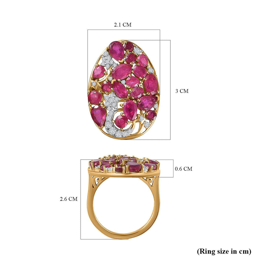 GP Celestial Collection - Ruby & Natural Zircon Ring in 18K Yellow Gold Vermeil Plated Sterling Silver 6.80 Ct.