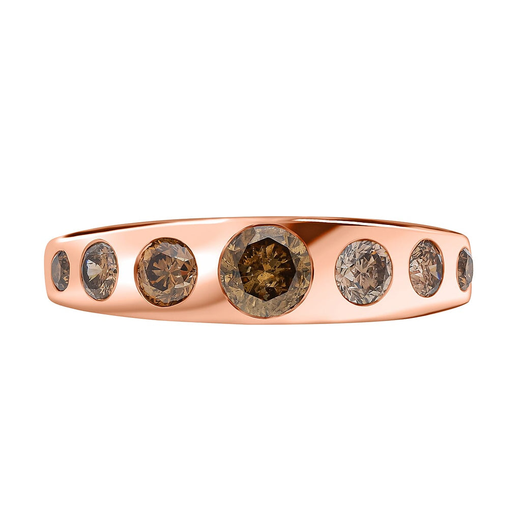 9K Rose Gold Natural Champagne Diamond Ring 1.04 Ct, Gold Wt. 3.32 Gms