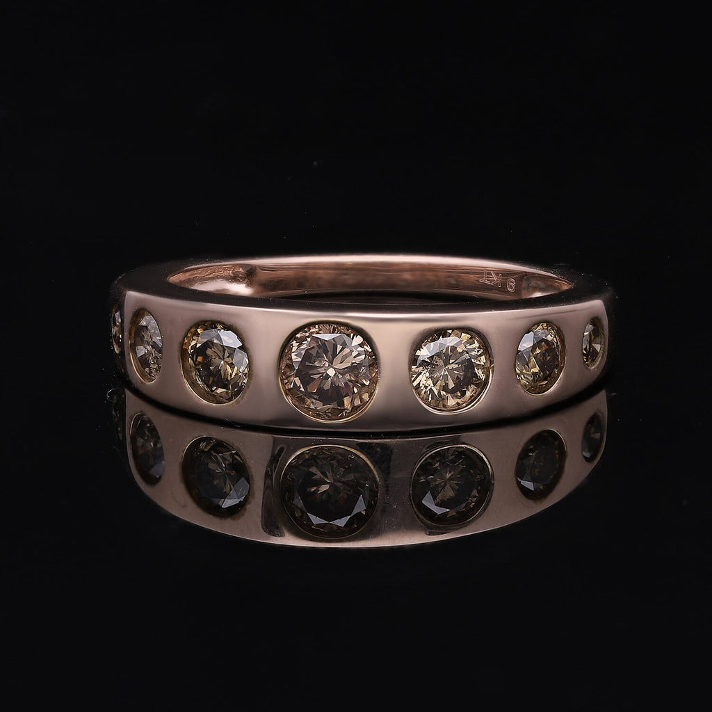 9K Rose Gold Natural Champagne Diamond Ring 1.04 Ct, Gold Wt. 3.32 Gms