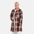 La Marey Brushed Checked Long Length Shirt-Coat (Size M) - Brown - Beige