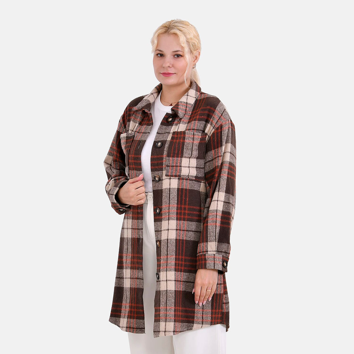 Tamsy Brushed Cotton Blend Checked Shacket V32700423 0