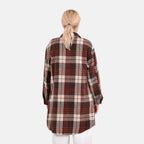 La Marey Brushed Checked Long Length Shirt-Coat (Size M) - Brown - Beige