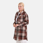 La Marey Brushed Checked Long Length Shirt-Coat (Size M) - Brown - Beige