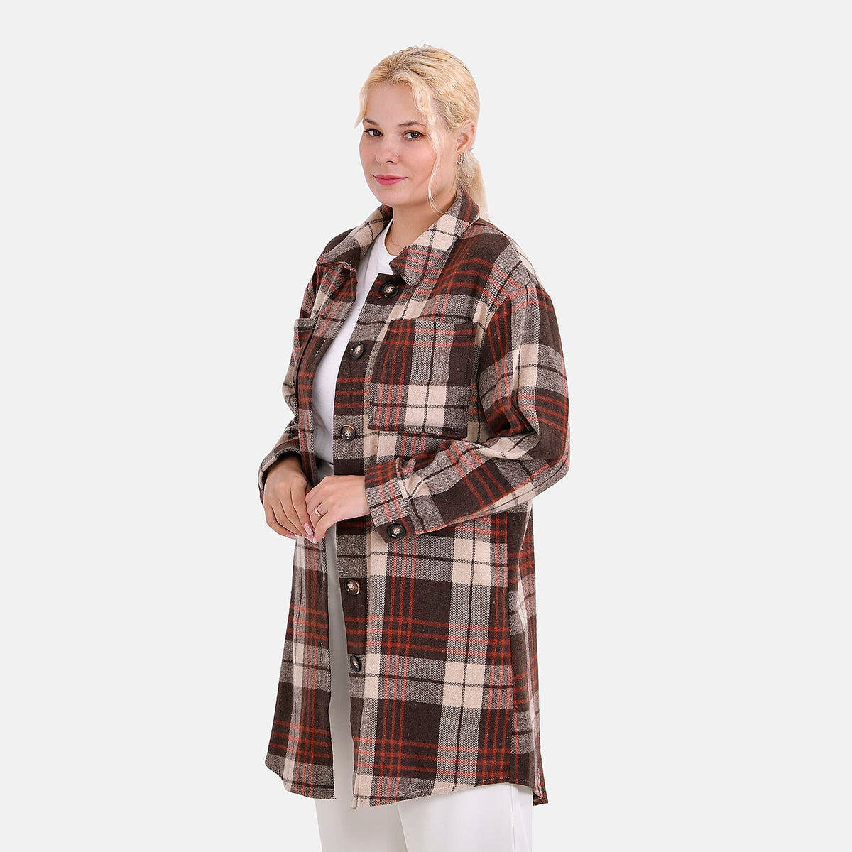 Tamsy Brushed Cotton Blend Checked Shacket V32700423 3