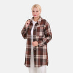 La Marey Brushed Checked Long Length Shirt-Coat (Size M) - Brown - Beige