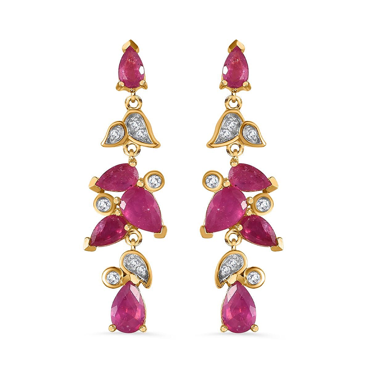 Ruby(FF) &amp; Natural Zircon Dangle Earrings in 18K Vermeil Yellow Gold Plated Sterling Silver 4.52 Ct 7724761 0