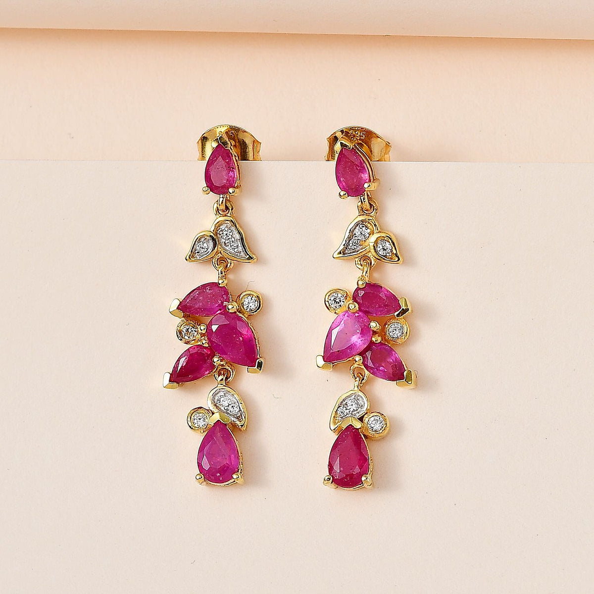 Ruby(FF) &amp; Natural Zircon Dangle Earrings in 18K Vermeil Yellow Gold Plated Sterling Silver 4.52 Ct 7724761 2