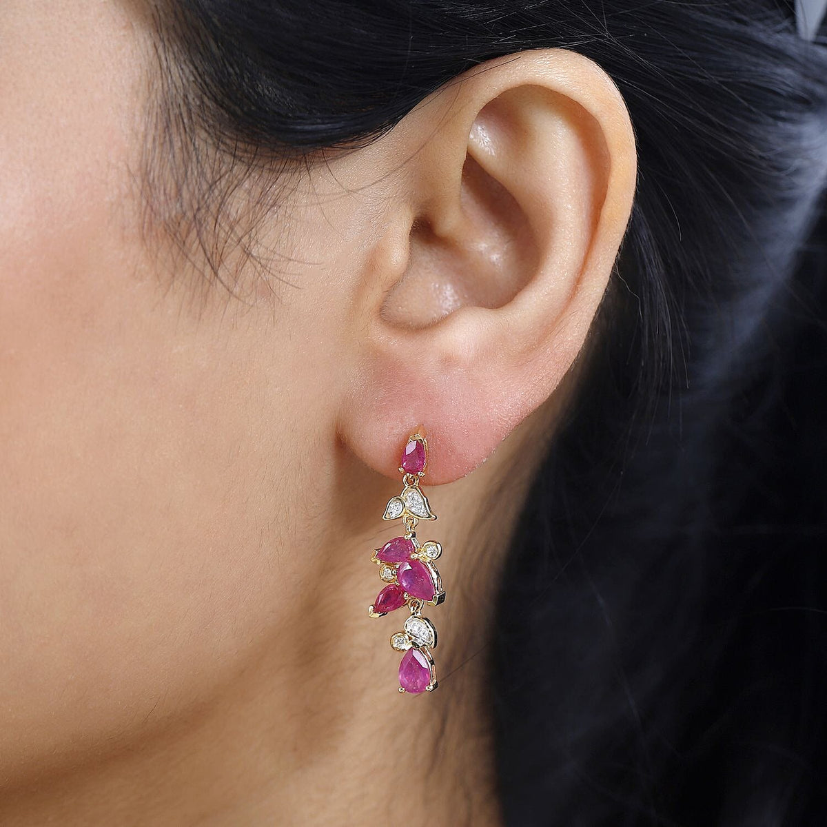 Ruby(FF) &amp; Natural Zircon Dangle Earrings in 18K Vermeil Yellow Gold Plated Sterling Silver 4.52 Ct 7724761 3