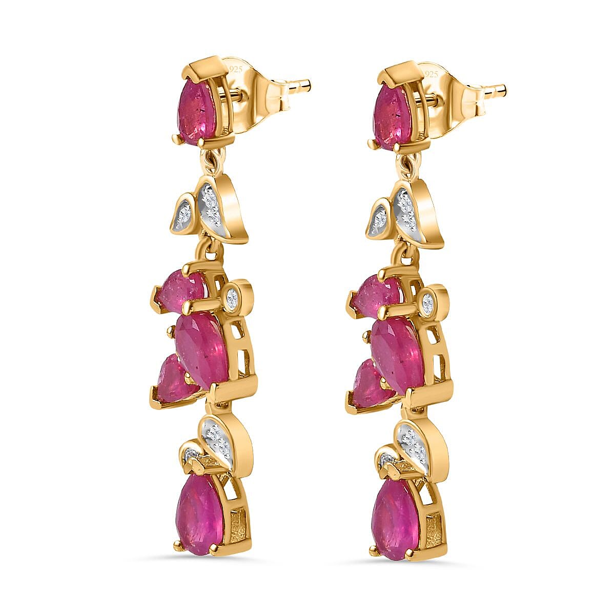 Ruby(FF) &amp; Natural Zircon Dangle Earrings in 18K Vermeil Yellow Gold Plated Sterling Silver 4.52 Ct 7724761 4