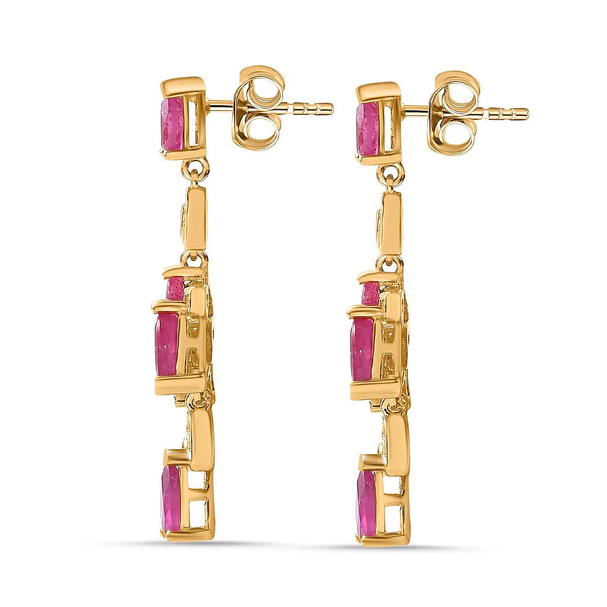 Ruby(FF) &amp; Natural Zircon Dangle Earrings in 18K Vermeil Yellow Gold Plated Sterling Silver 4.52 Ct 7724761 5