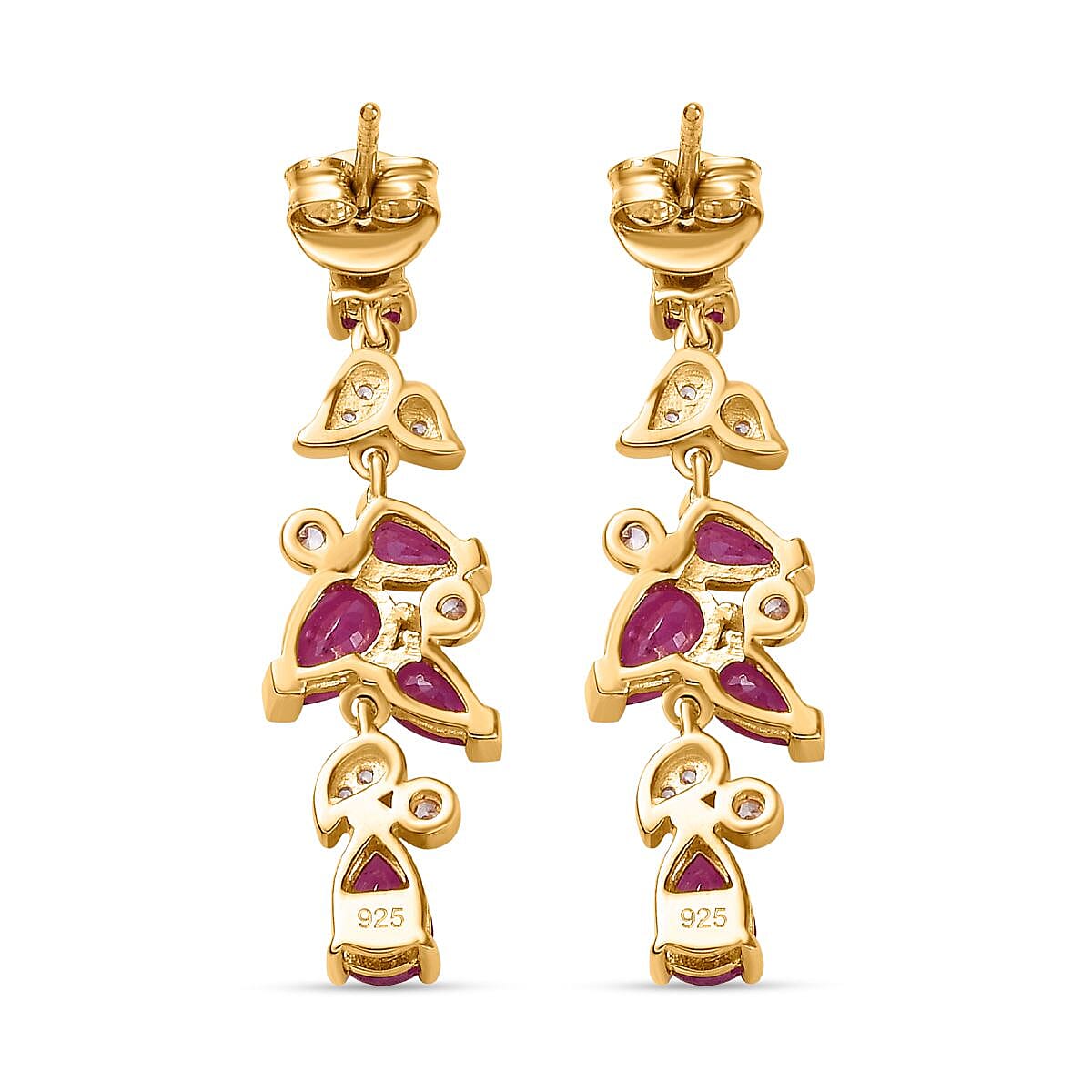 Ruby(FF) &amp; Natural Zircon Dangle Earrings in 18K Vermeil Yellow Gold Plated Sterling Silver 4.52 Ct 7724761 6