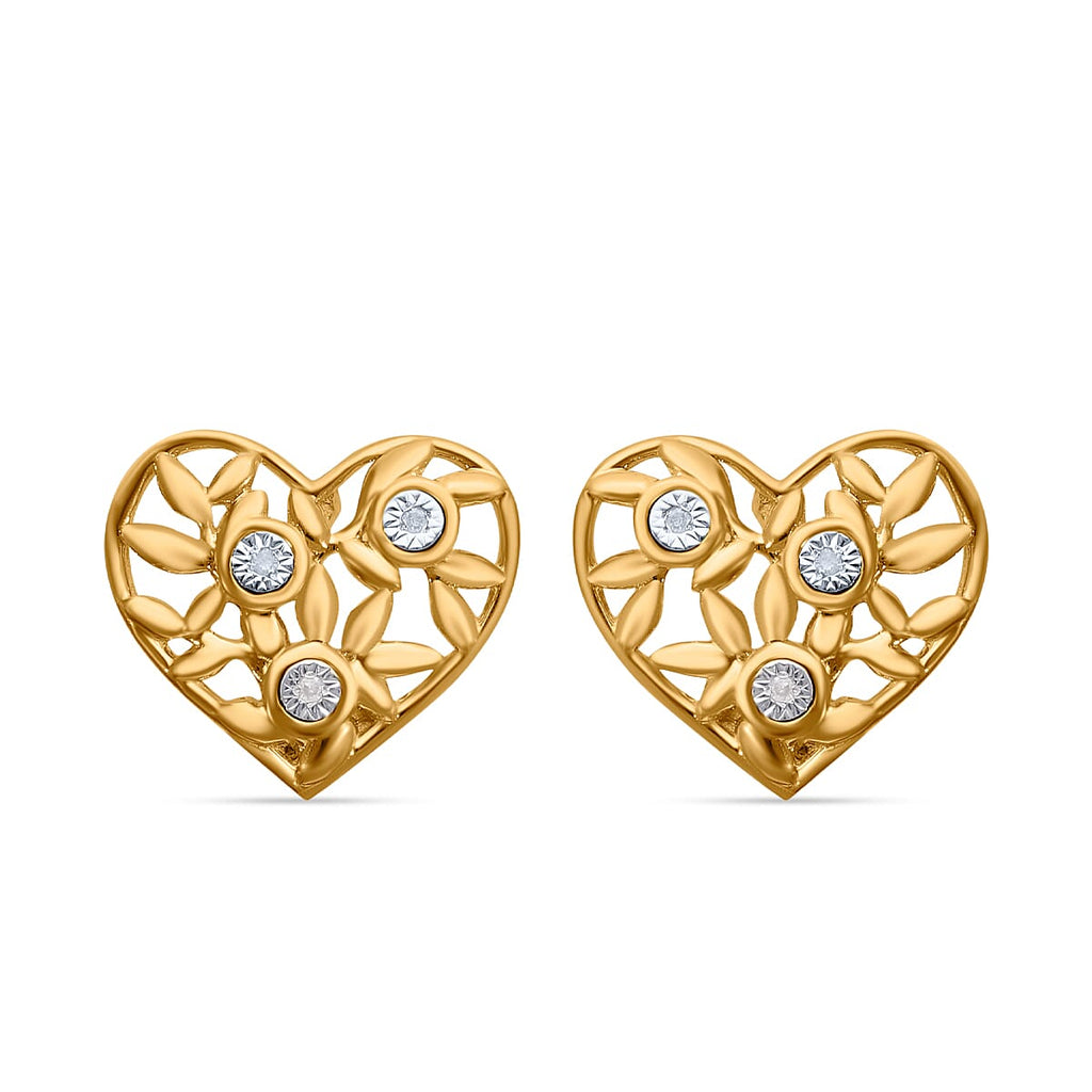 Designer Inspired - Diamond Heart Vine Earrings in YG Vermeil Plated Sterling Silver