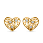 Designer Inspired - Diamond Heart Vine Earrings in YG Vermeil Plated Sterling Silver